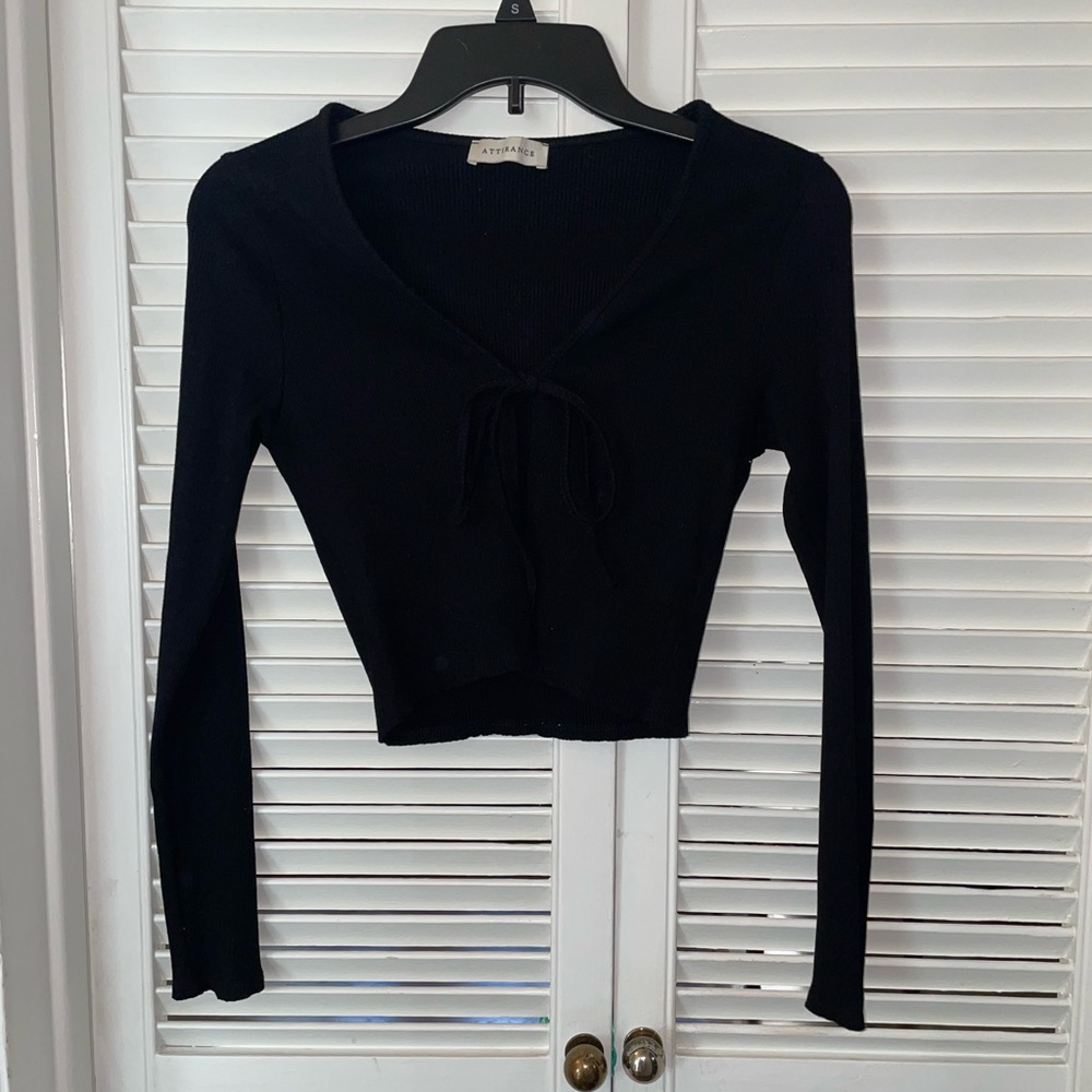 Black long sleeve front tie shirt